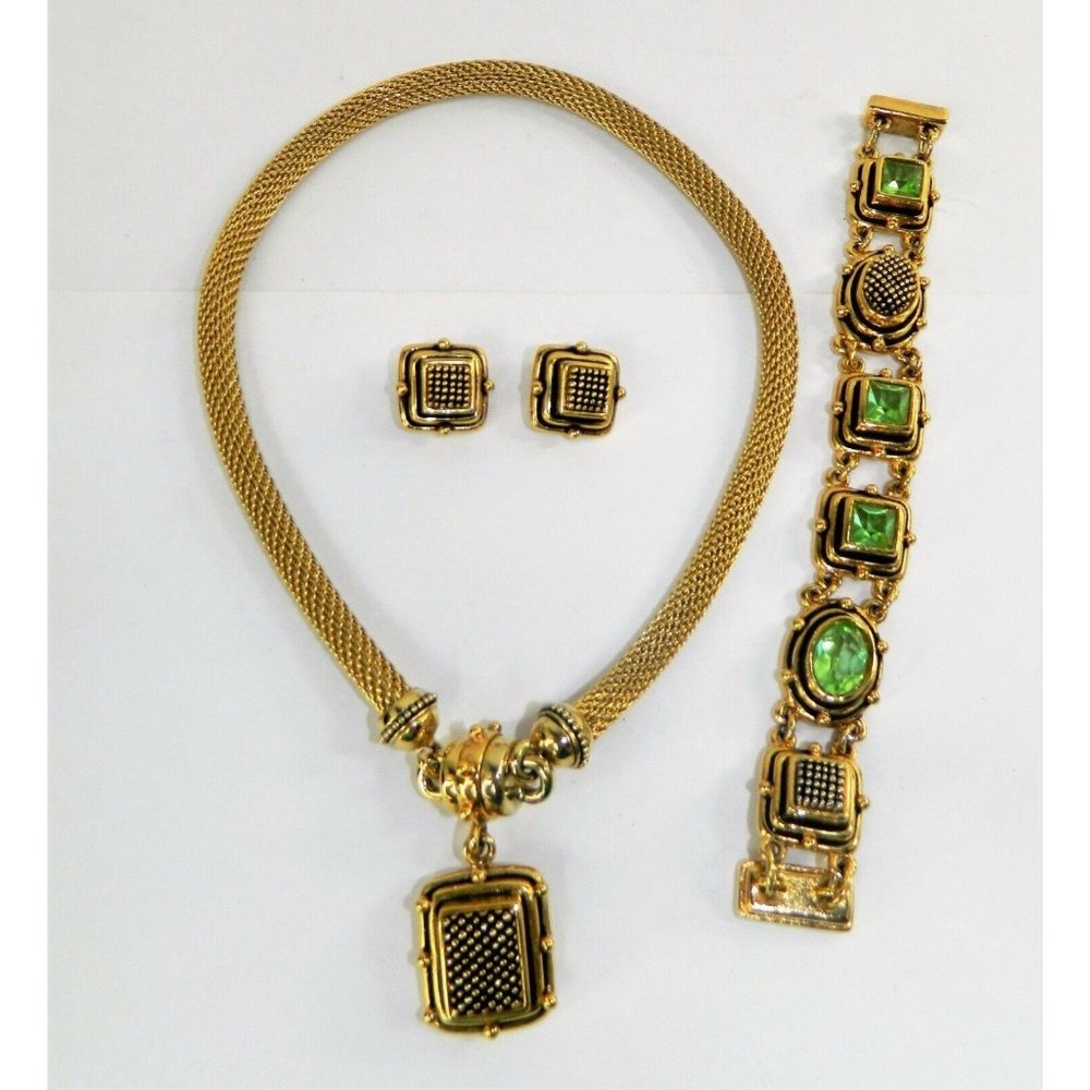 Vtg Bruce Cabot Snap Together Set Necklace Earrings Chunky Bracelet Dynasty Era